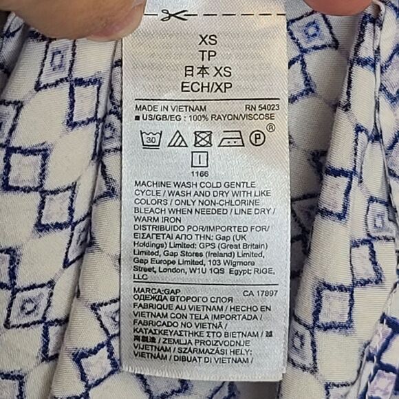 GAP Women's XS Sleeveless V-neck Geometric Print Shift Flowy Dress Blue White - Picture 12 of 13